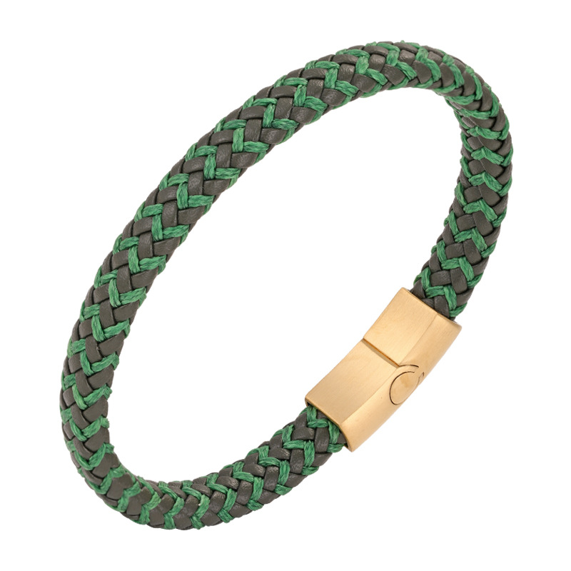 Green leather gold buckle