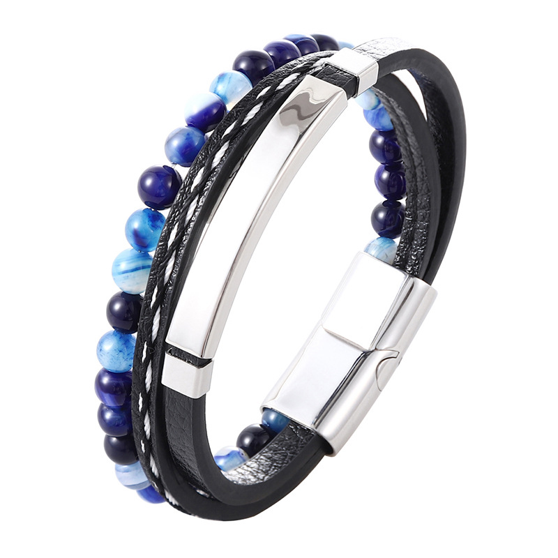 Striped blue bead and steel color