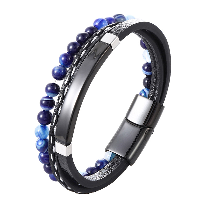 Striped blue beads and black