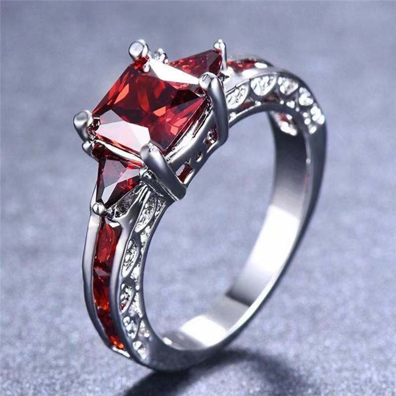 Silver red diamond US Size #5