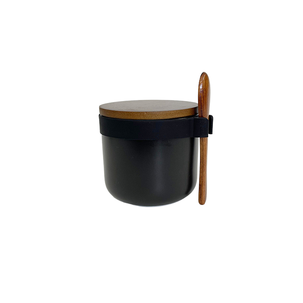 Single seasoning jar - Matte black (with wooden spoon   spoon buckle)
