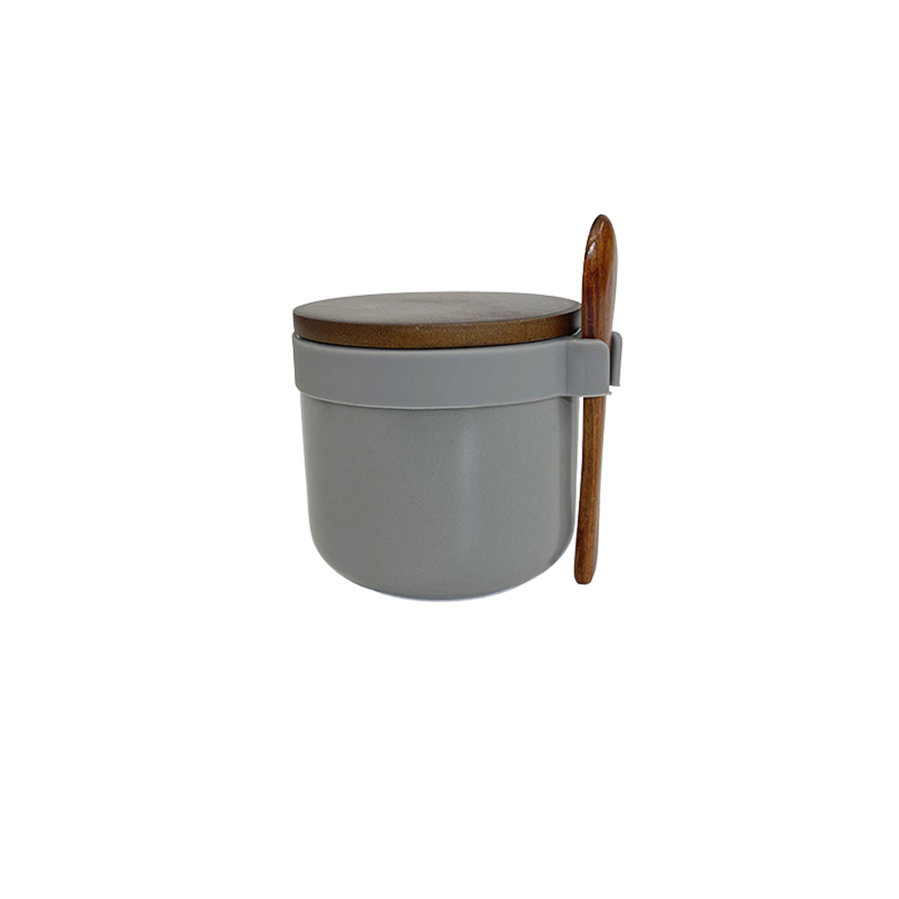 Single seasoning jar - Matte grey (with wooden spoon   spoon buckle)