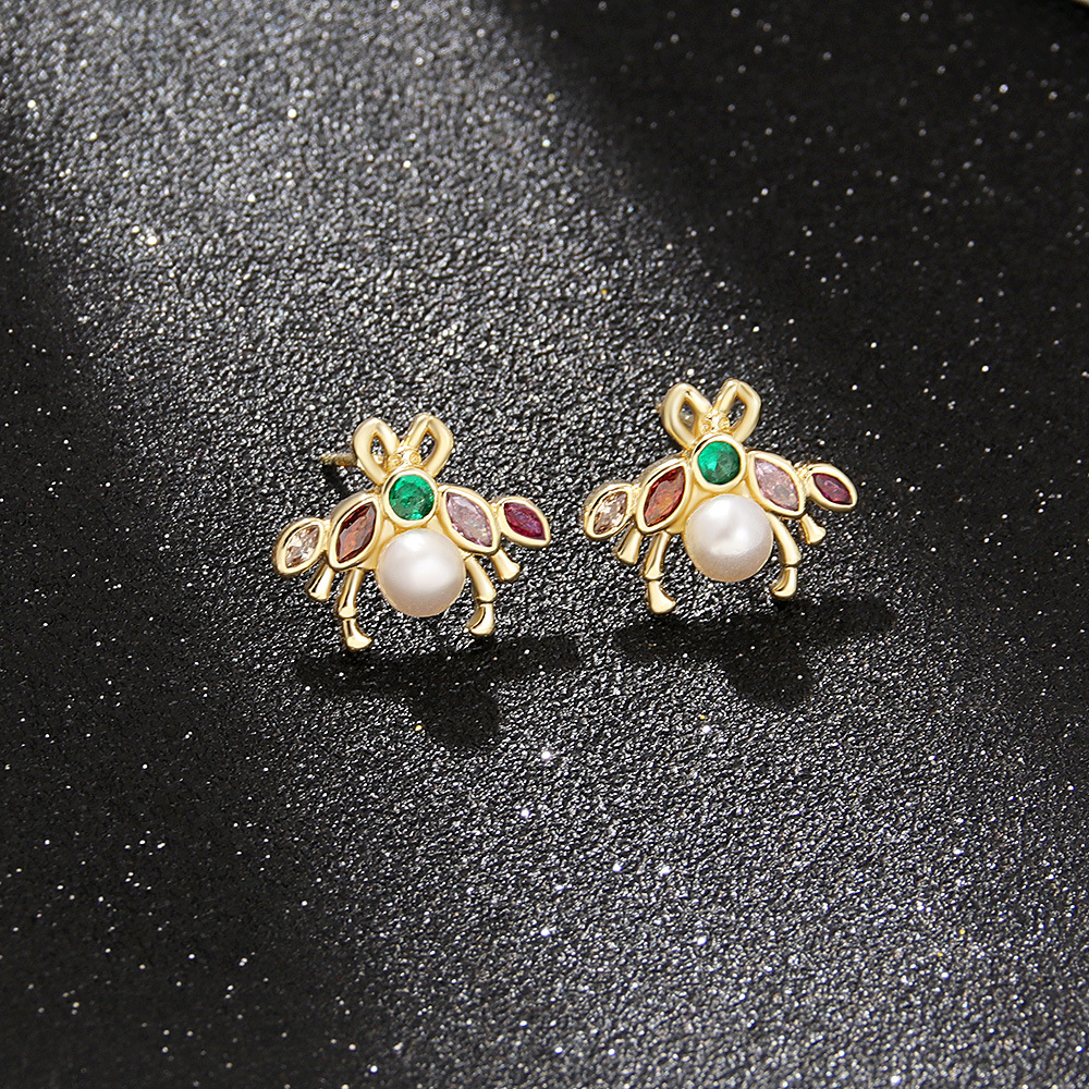 Small bees inlaid with colored zircon pearls