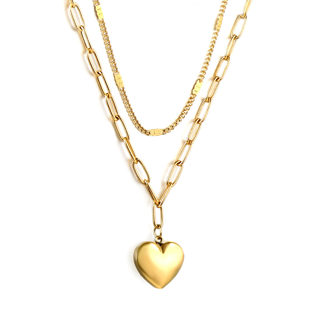 Heart-shaped pendant with double chain