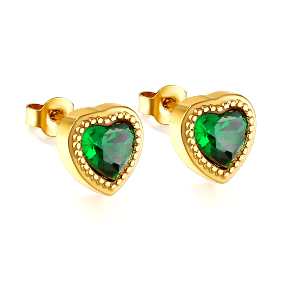 Heart shaped earrings with green drill