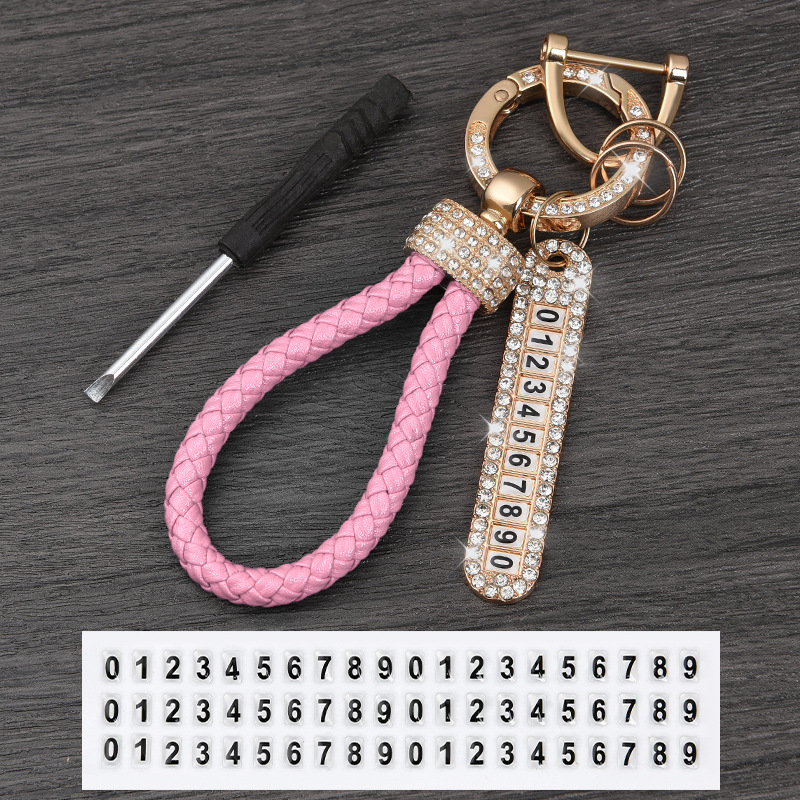Braided rope gold diamond pink number plate