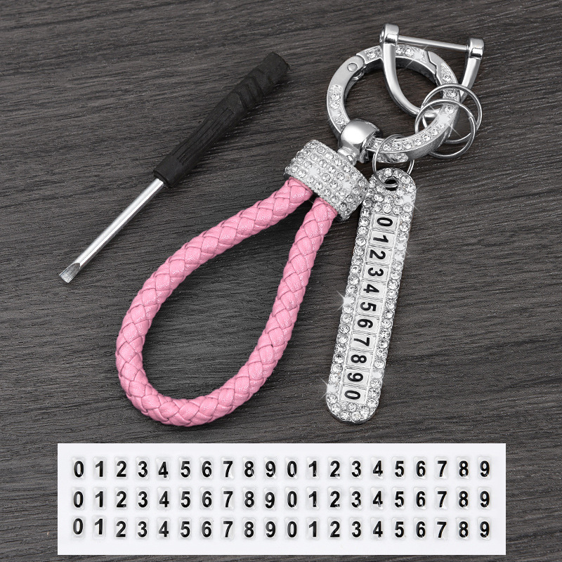 Braided rope silver diamond pink number plate