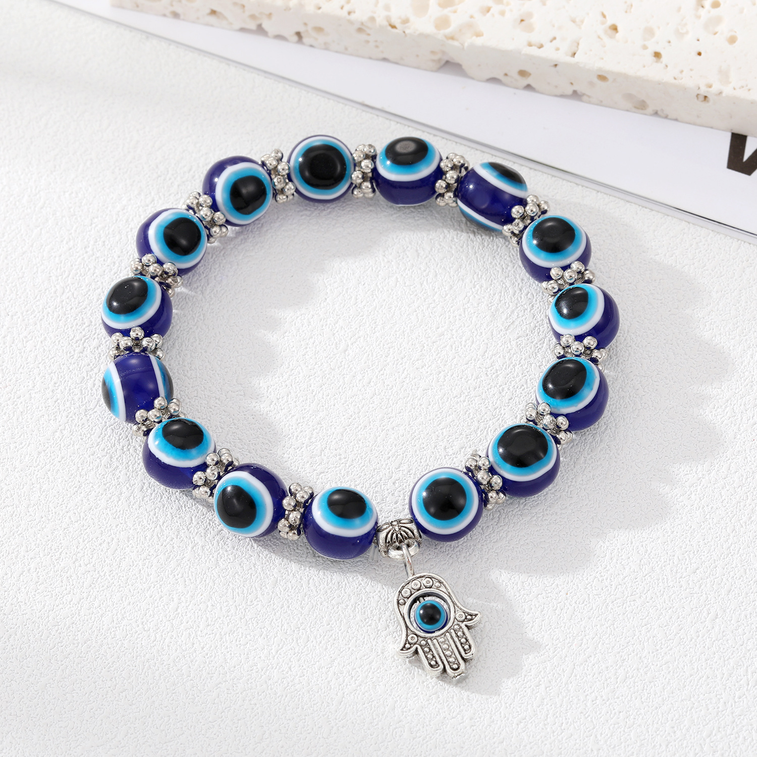 Blue palm bracelet with large beads