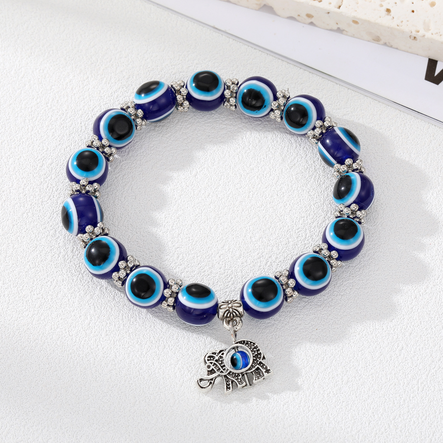 Blue elephant bracelet with large beads