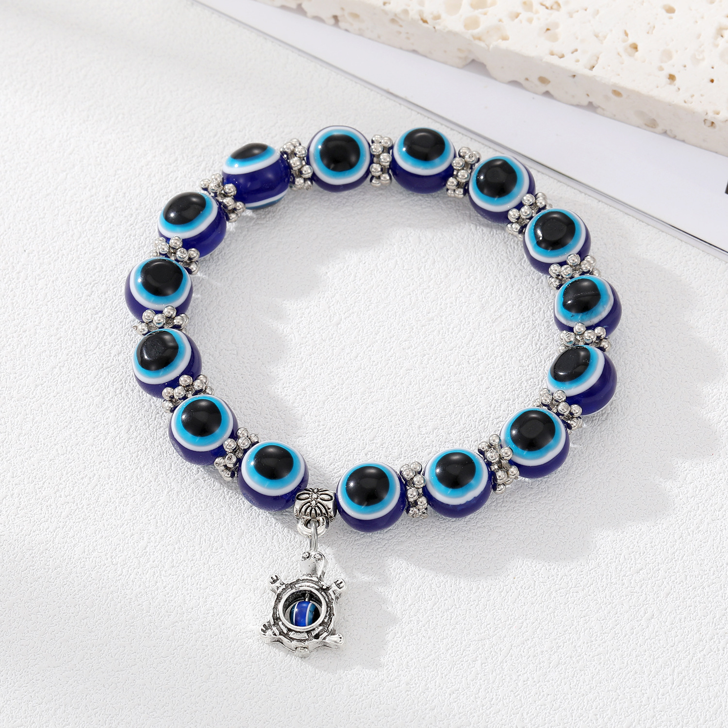 Blue turtle bracelet with large beads