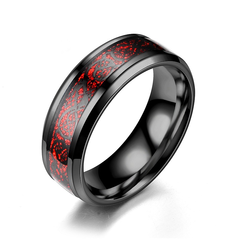 6:Black Ring. - Black on a red background