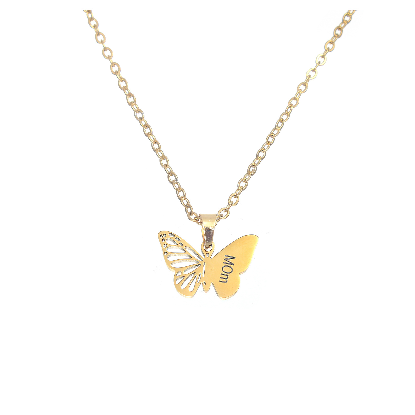 Gold butterfly Mom engraved necklace