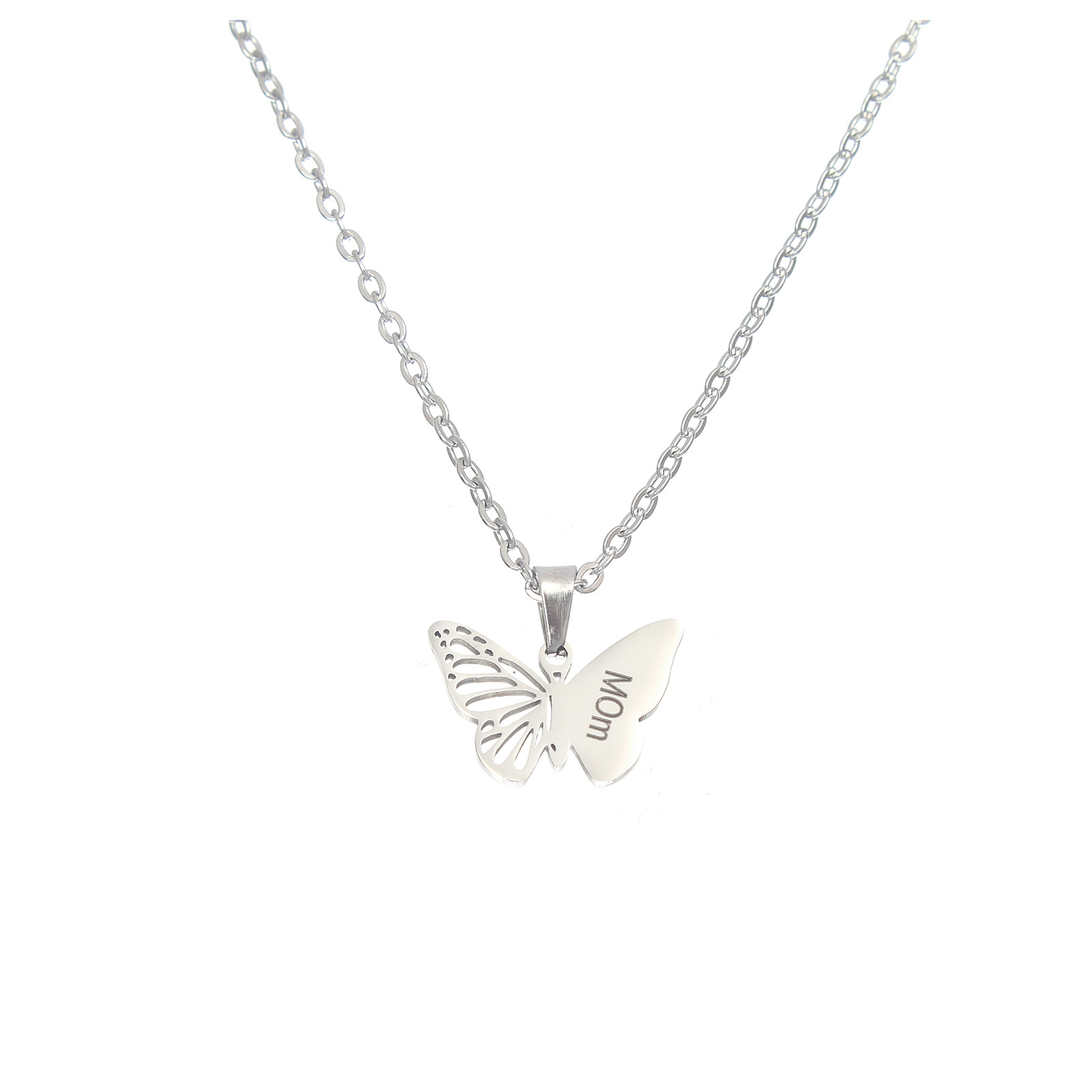 Silver butterfly Mom engraved necklace