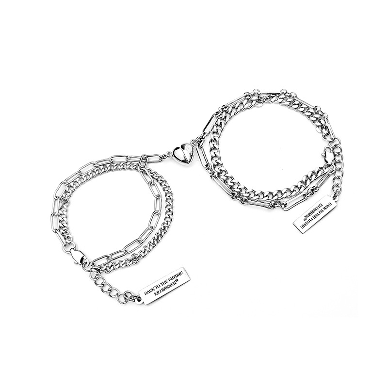 Double stainless steel love bracelet with white label