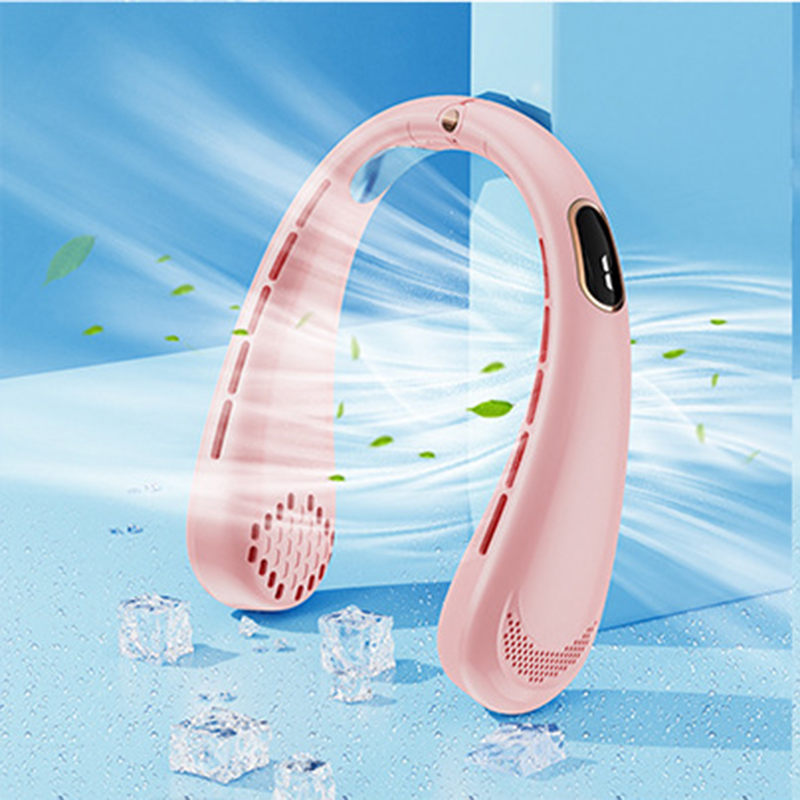 Pink digital display hanging neck small fan (including battery, rechargeable)200 * 145 * 60MM