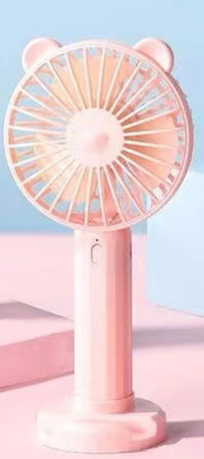 Pink hand-held cat ear fan [ with battery, rechargeable ]