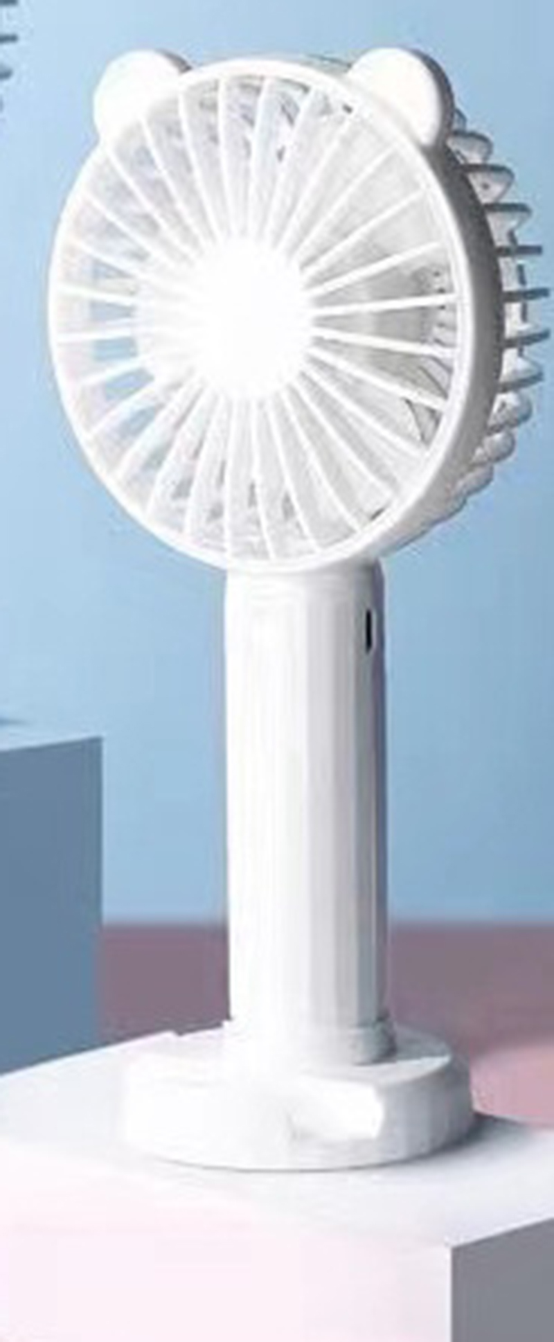 White hand-held cat ear fan [ with battery, rechargeable ]