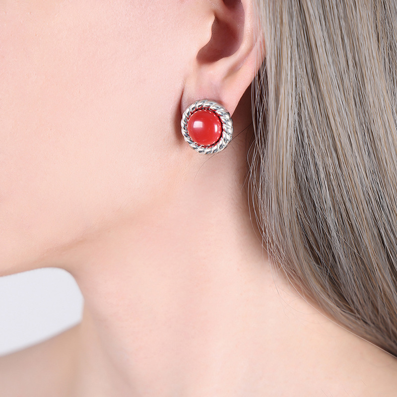 Steel red turquoise earrings