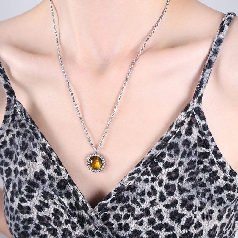 Steel Tiger's eye stone necklace