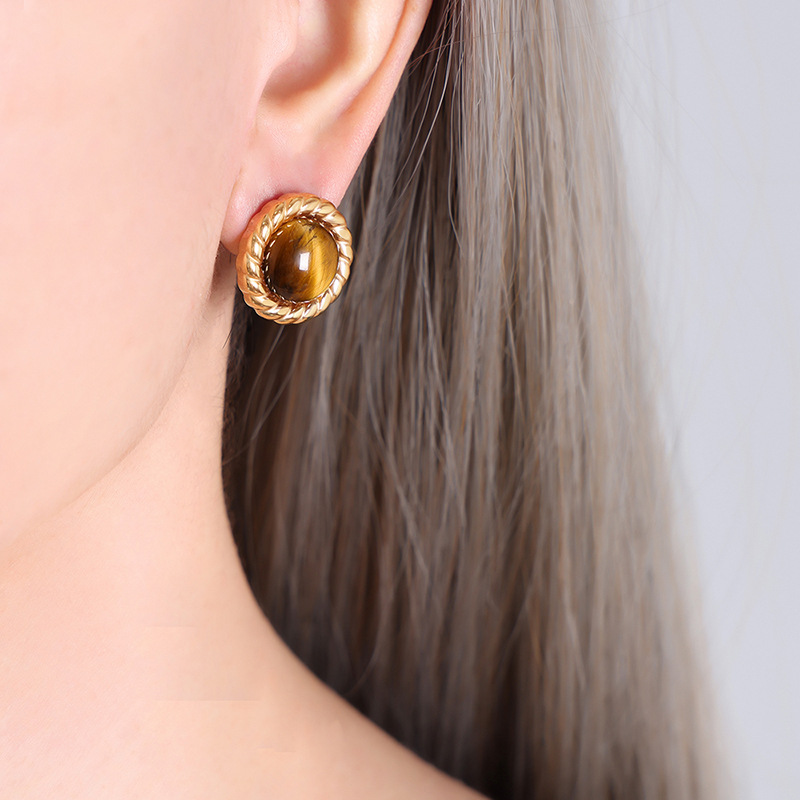 Gold Tiger's eye stone earrings