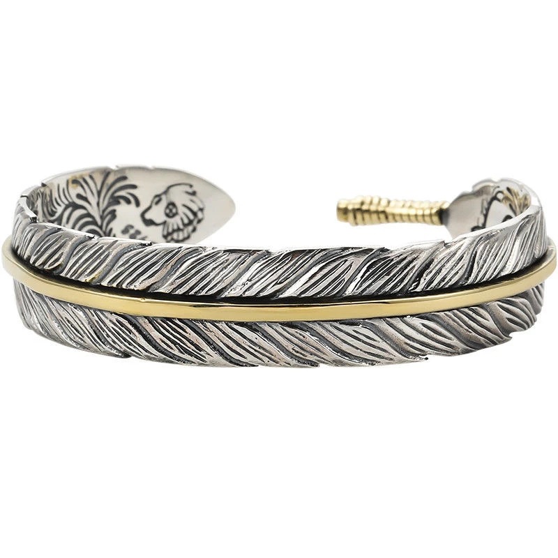 Wide 1.5cm wide - Two-tone - feather bracelet
