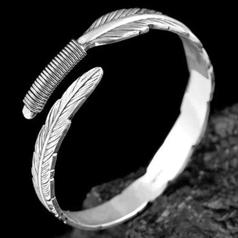 Thin 0.8cm wide - silver feather bracelet