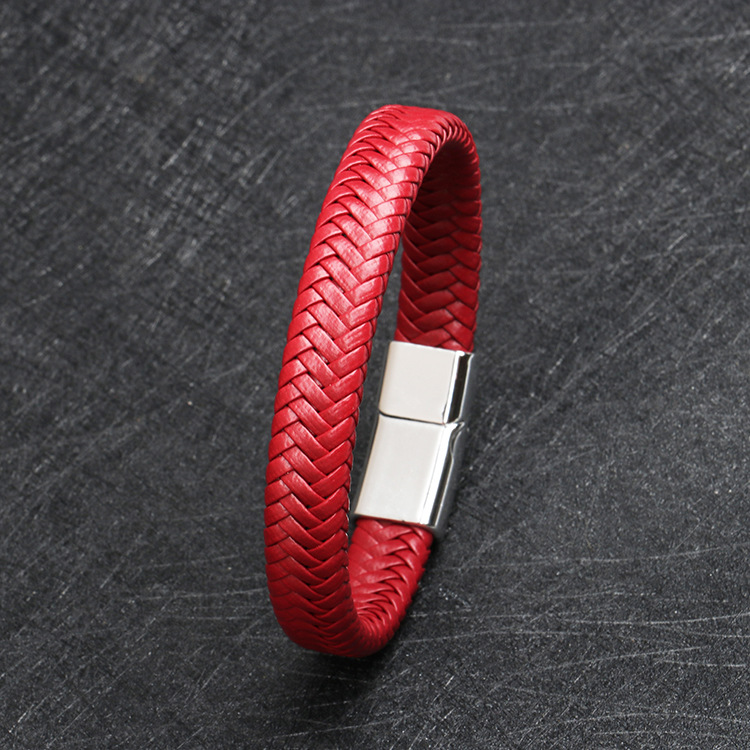 Red leather and white buckle