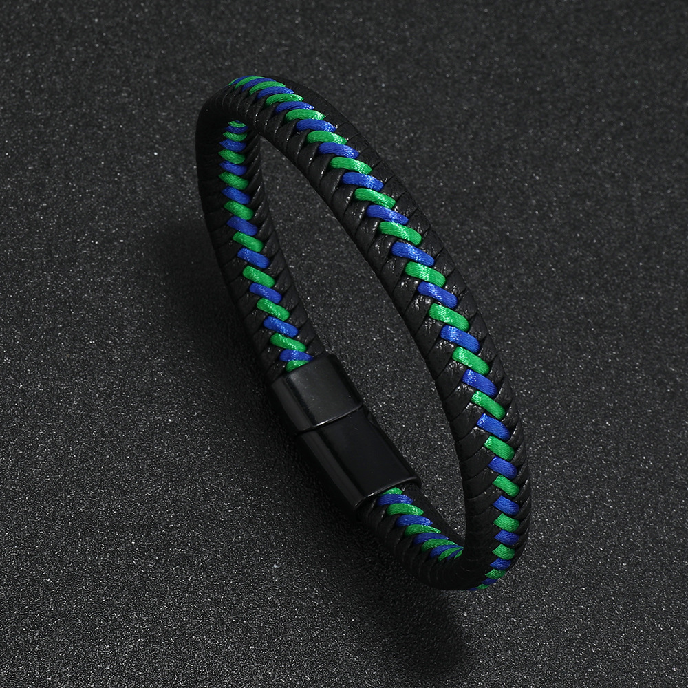 Blue and green thread + black buckle