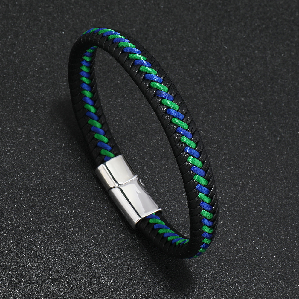 Blue and green thread + white buckle