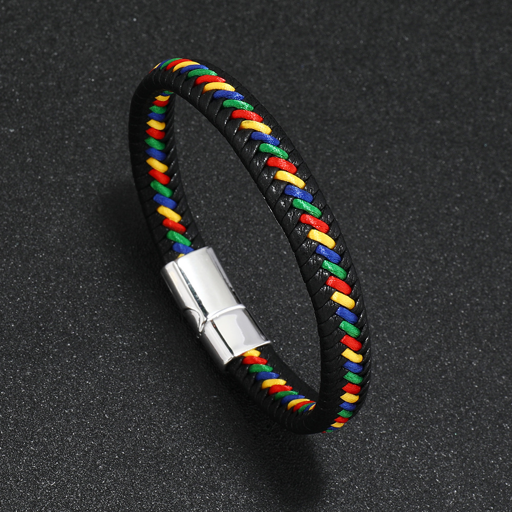 Red yellow blue green thread   white buckle