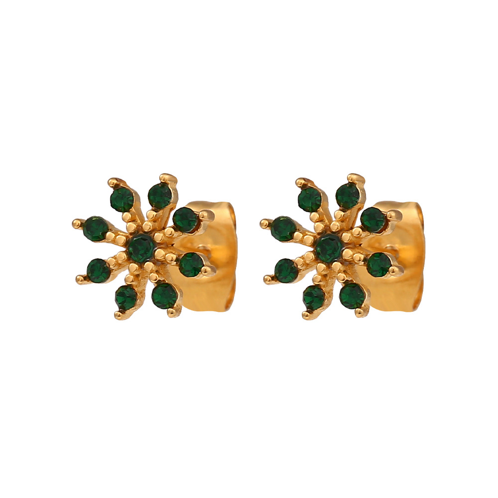 Earrings-gold-green diamonds