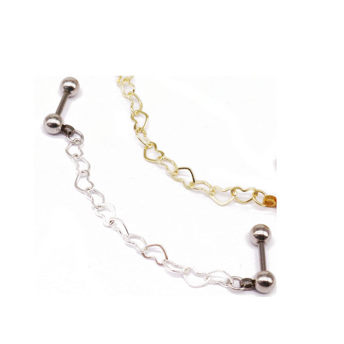 Steel-colored heart-shaped chain earring