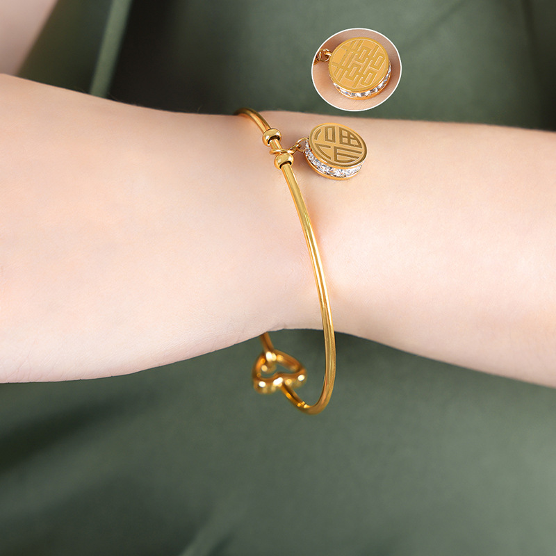 Z227-double-sided gold double happiness bracelet