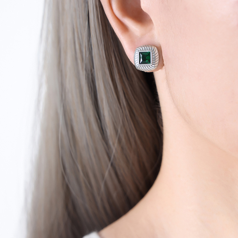 3:Steel Green glass earrings