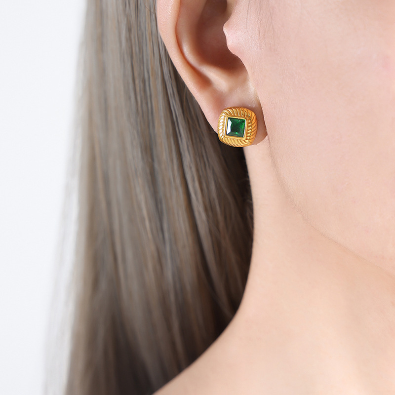 6:Gold Green glass earrings
