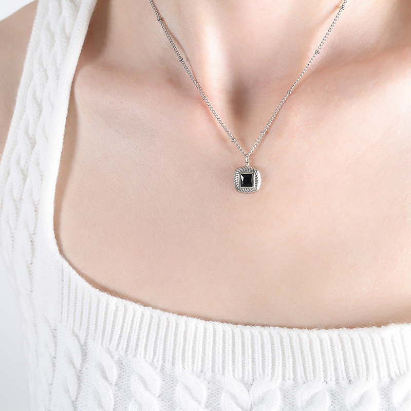 8:Steel black glass stone necklace