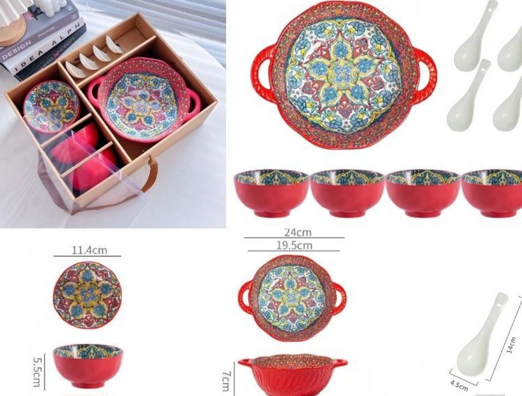 ISDIL Red Soup Bowl 9-piece set