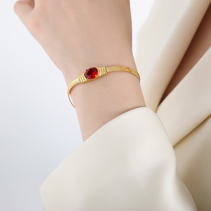 Gold Red Glass Stone bracelet