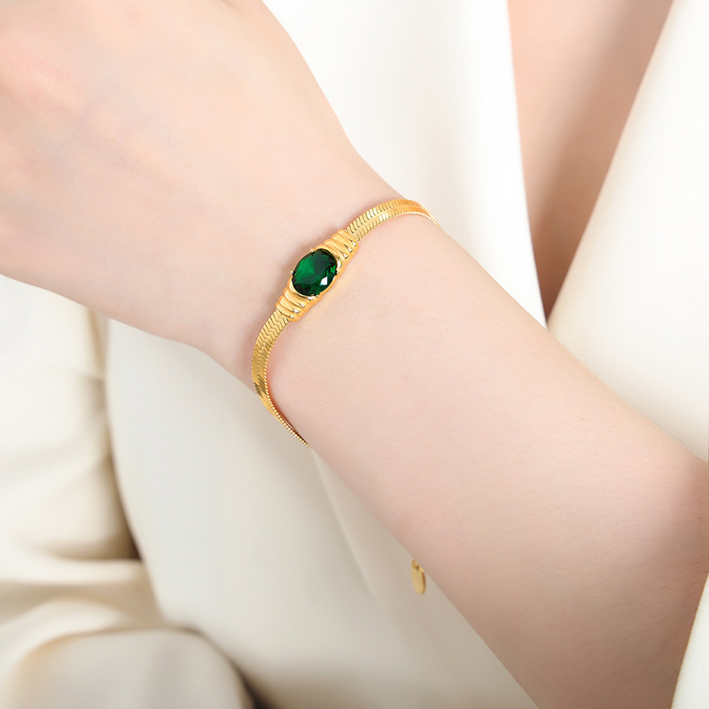 Gold Green Glass Stone bracelet