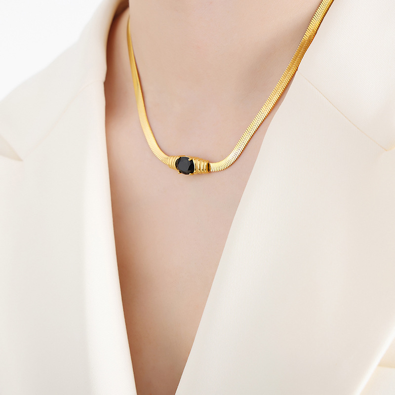 6:Gold black glass stone necklace
