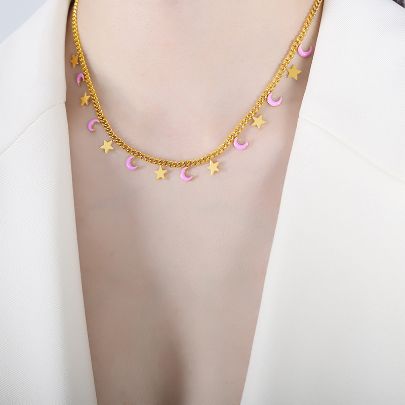 P1498-purple drop oil gold necklace