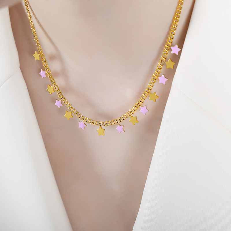 P1499-purple drop oil gold necklace