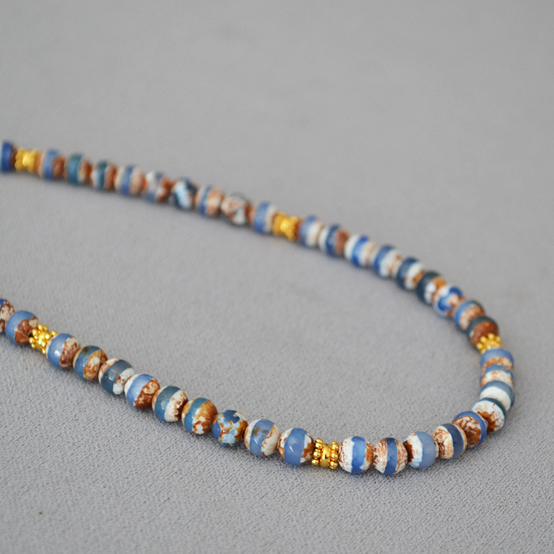 Blue metallic bead necklace
