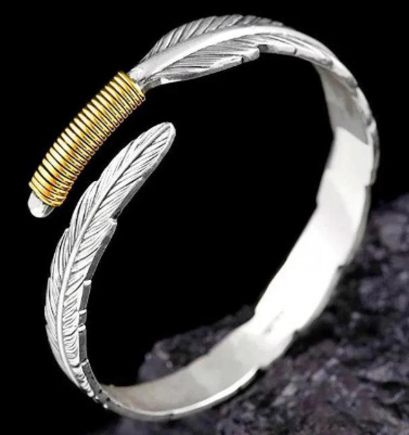 Thin 0.8cm wide - two-tone feather bracelet