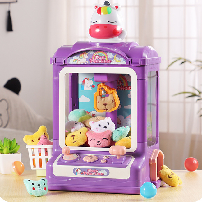 Purple Unicorn claw machine (send 10 dolls  10 twisted eggs   charging cable)