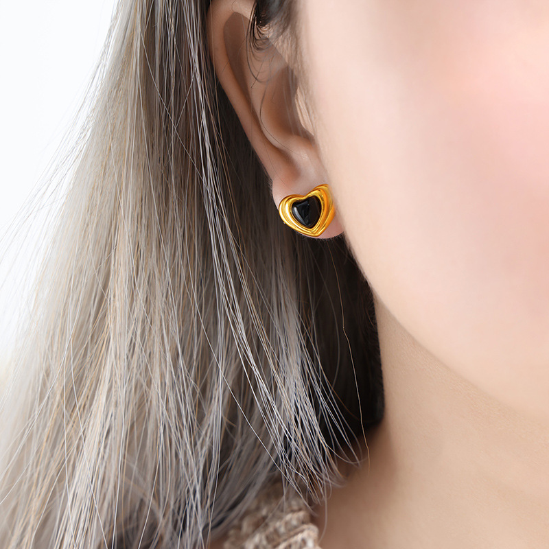 Black glass stone earrings