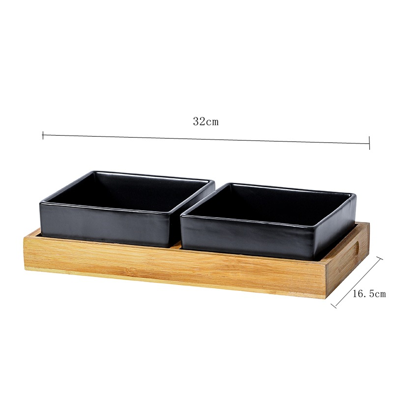 Black double bowl bamboo tray