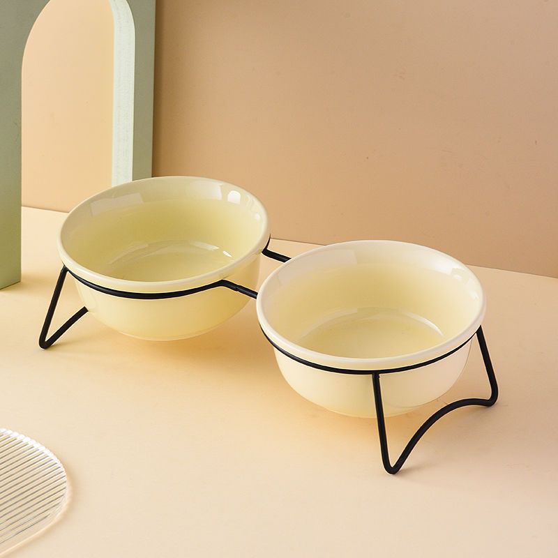 Light yellow double bowl double hole black support