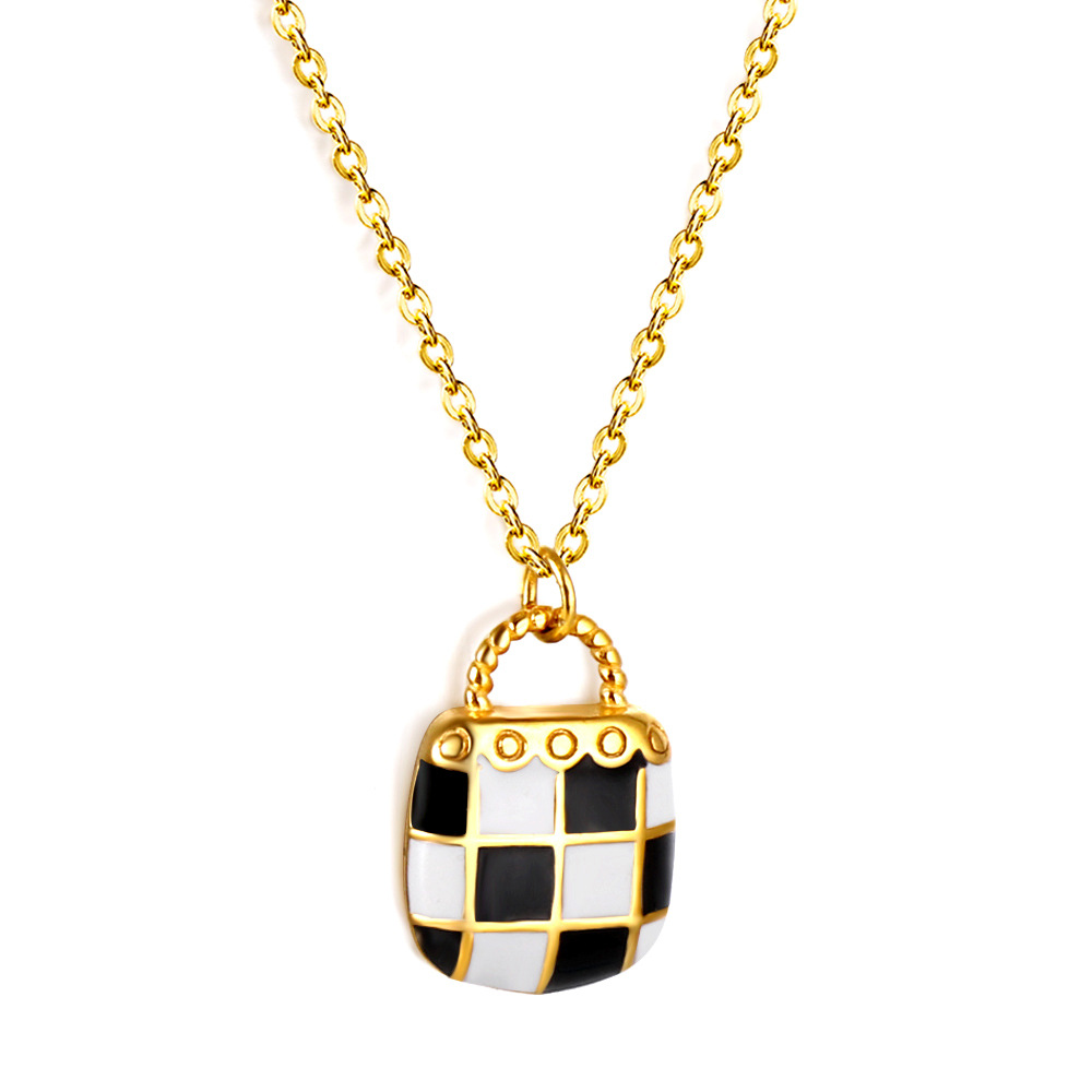 Checkered black and white bag pendant necklace