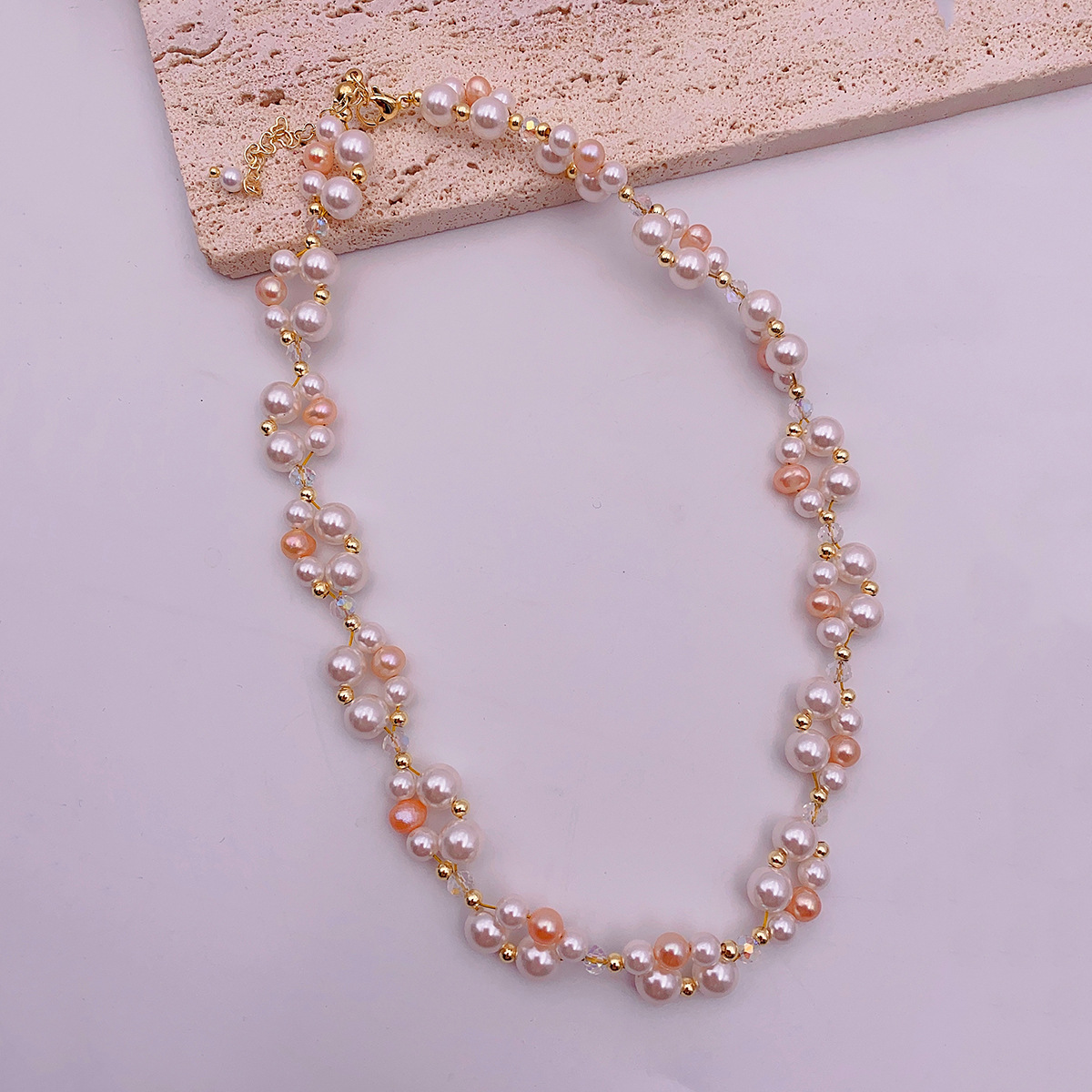 Glass beads   freshwater pearl necklace